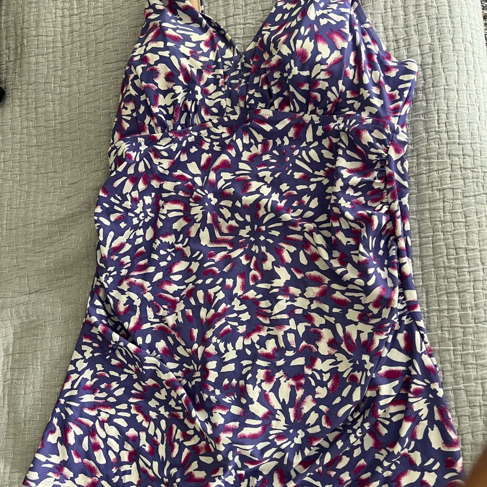 Denim&Co Purple and White Floral Swimsuit